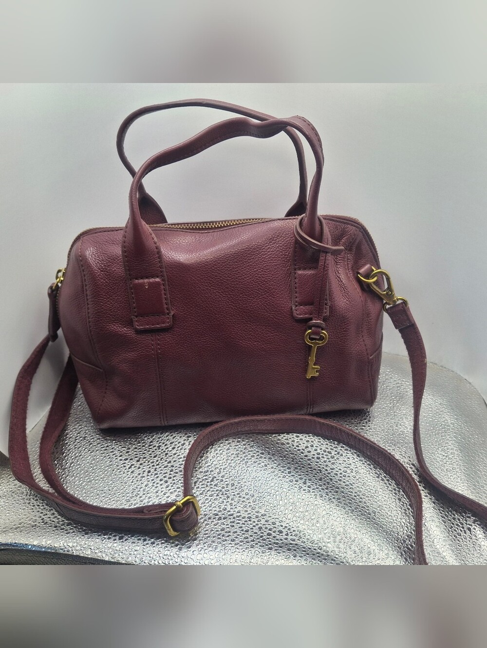 Fossil Women's Leather Satchel Bag in Deep Burgundy
